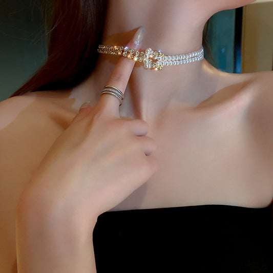 Pearl Crystal Choker  Necklaces Statement Jewelry