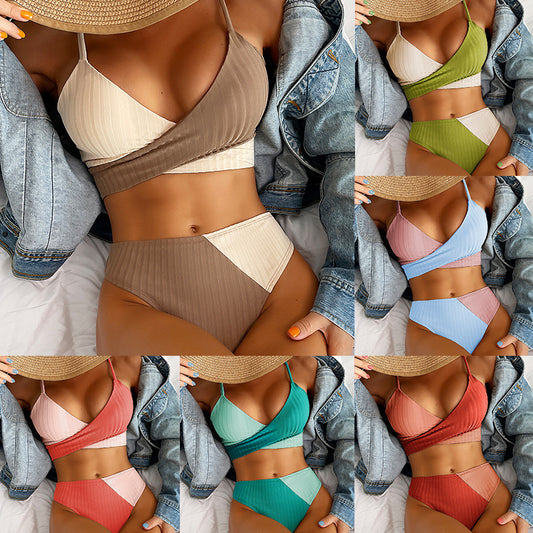 Bikini Patchwork Swimwear Ribbed Butt Biquinis Bathing Suits