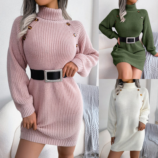 Winter Button Design Leisure Clinch Long Sleeve Sweater Women